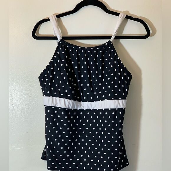 Beach House Swimsuit Bikini Tankini Top Black White Polka Dots Not Padded Medium - Picture 1 of 5